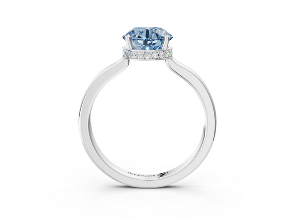 Platinum Fancy Blue Round  Cut Solitaire Engagement Ring with Four-Prong Setting on a Classic Band