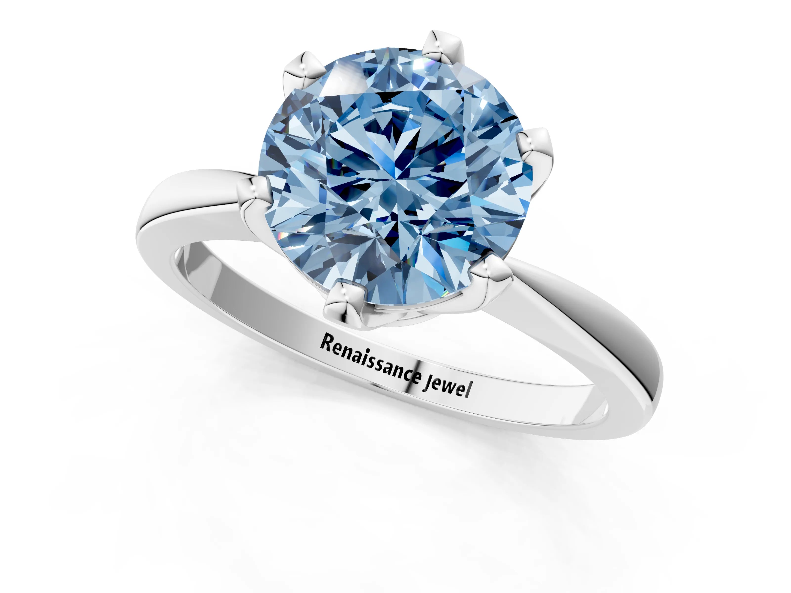 White gold Fancy Blue Round Cut Solitaire Engagement Ring with Six-Prong Setting and Tapered Band_1