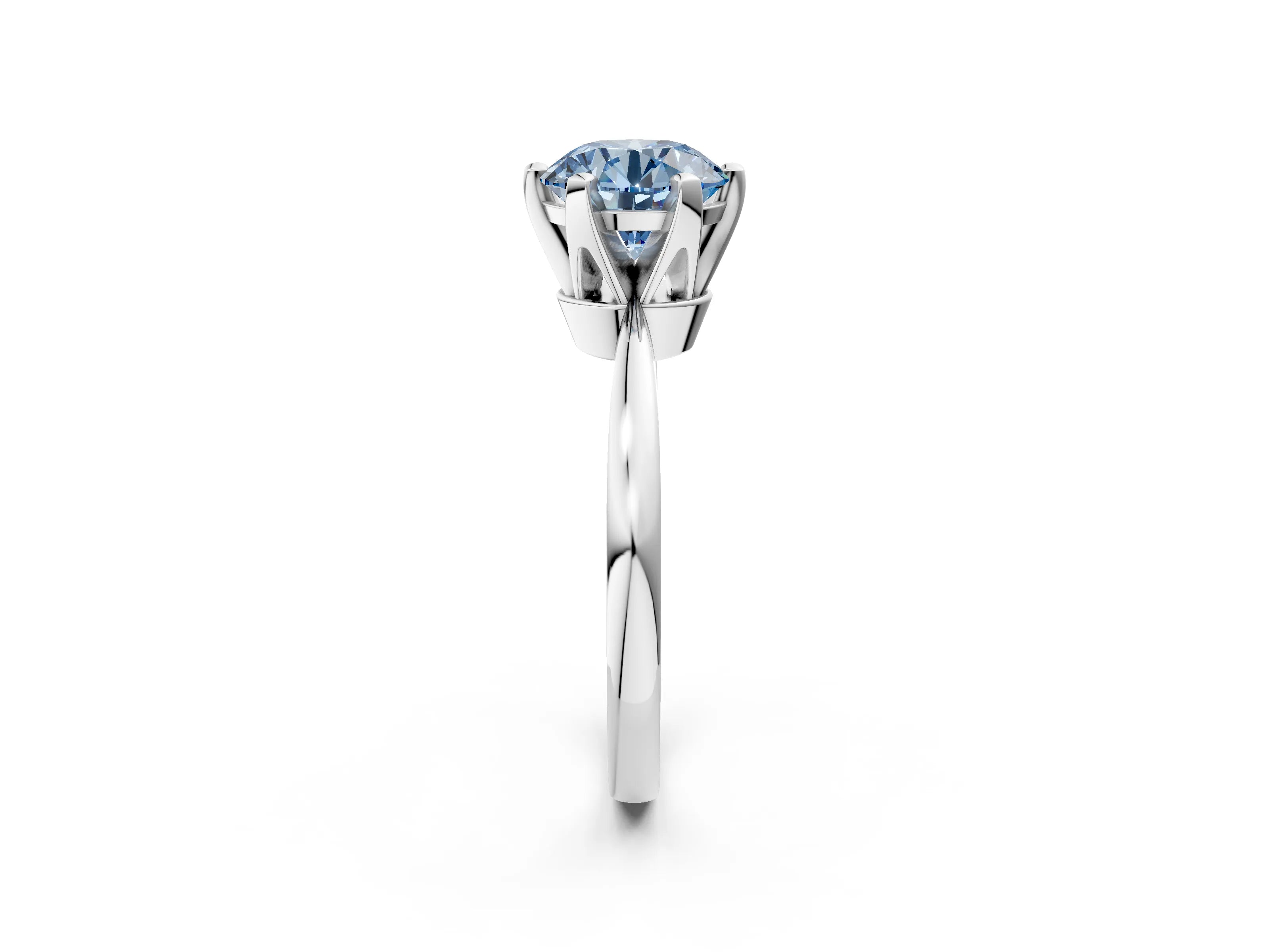 White gold Fancy Blue Round Cut Solitaire Engagement Ring with Six-Prong Setting and Tapered Band_2