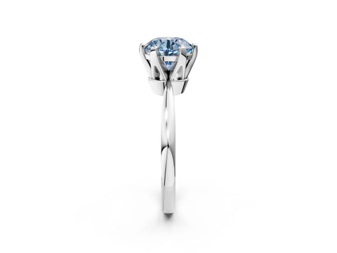White gold Fancy Blue Round Cut Solitaire Engagement Ring with Six-Prong Setting and Tapered Band_2