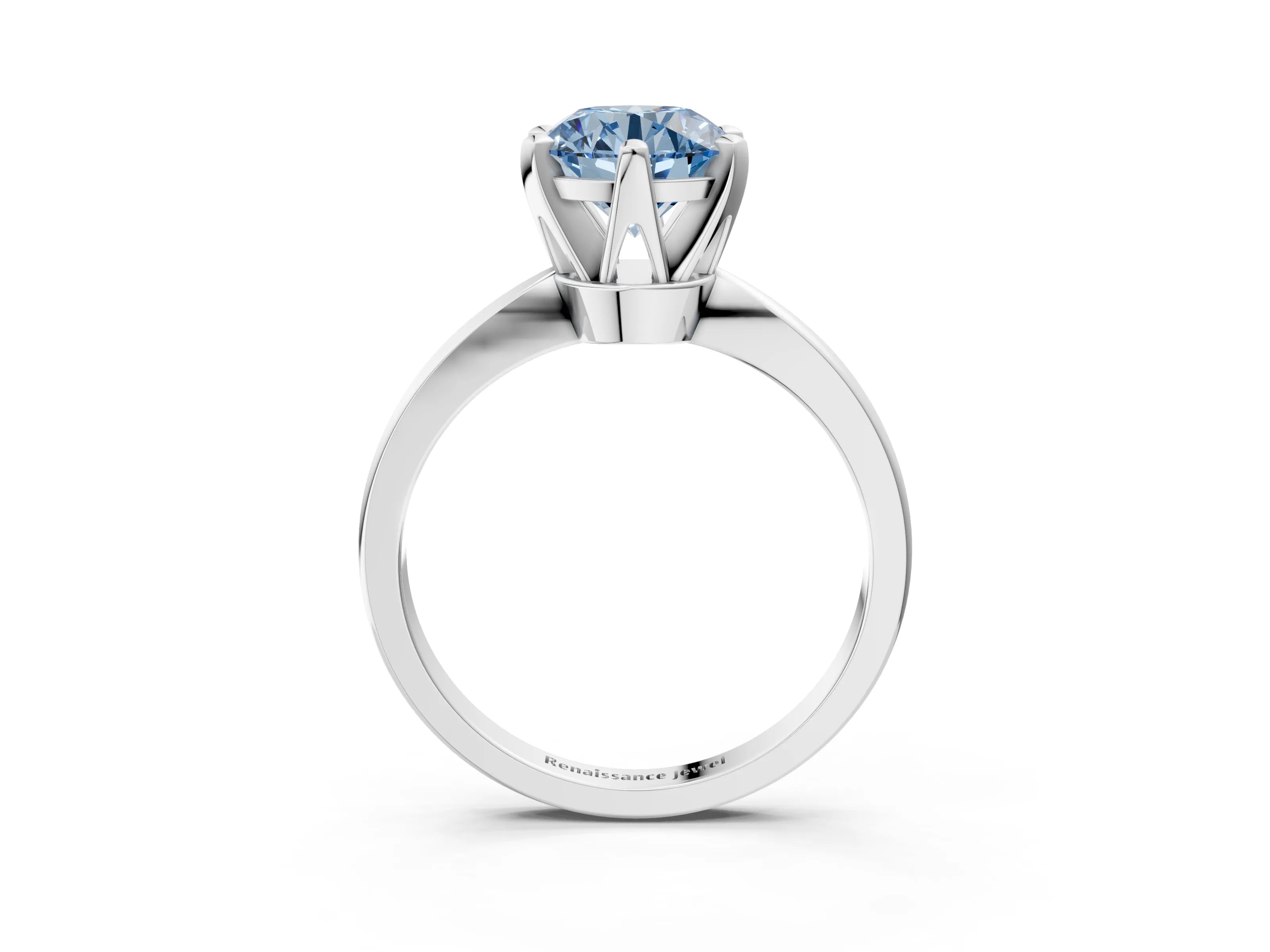 White gold Fancy Blue Round Cut Solitaire Engagement Ring with Six-Prong Setting and Tapered Band_3