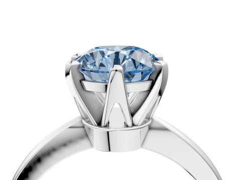 White gold Fancy Blue Round Cut Solitaire Engagement Ring with Six-Prong Setting and Tapered Band_4