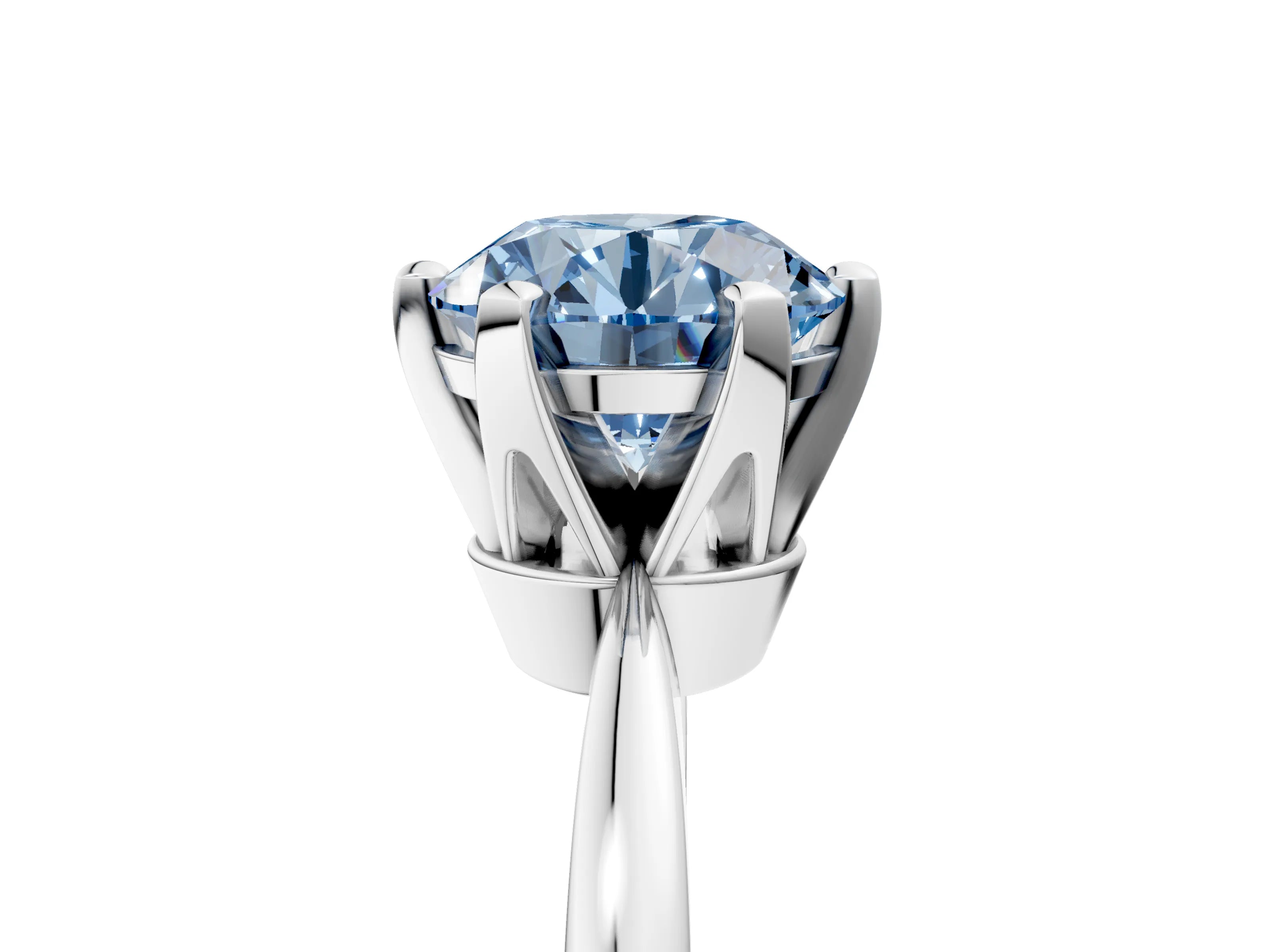White gold Fancy Blue Round Cut Solitaire Engagement Ring with Six-Prong Setting and Tapered Band_5