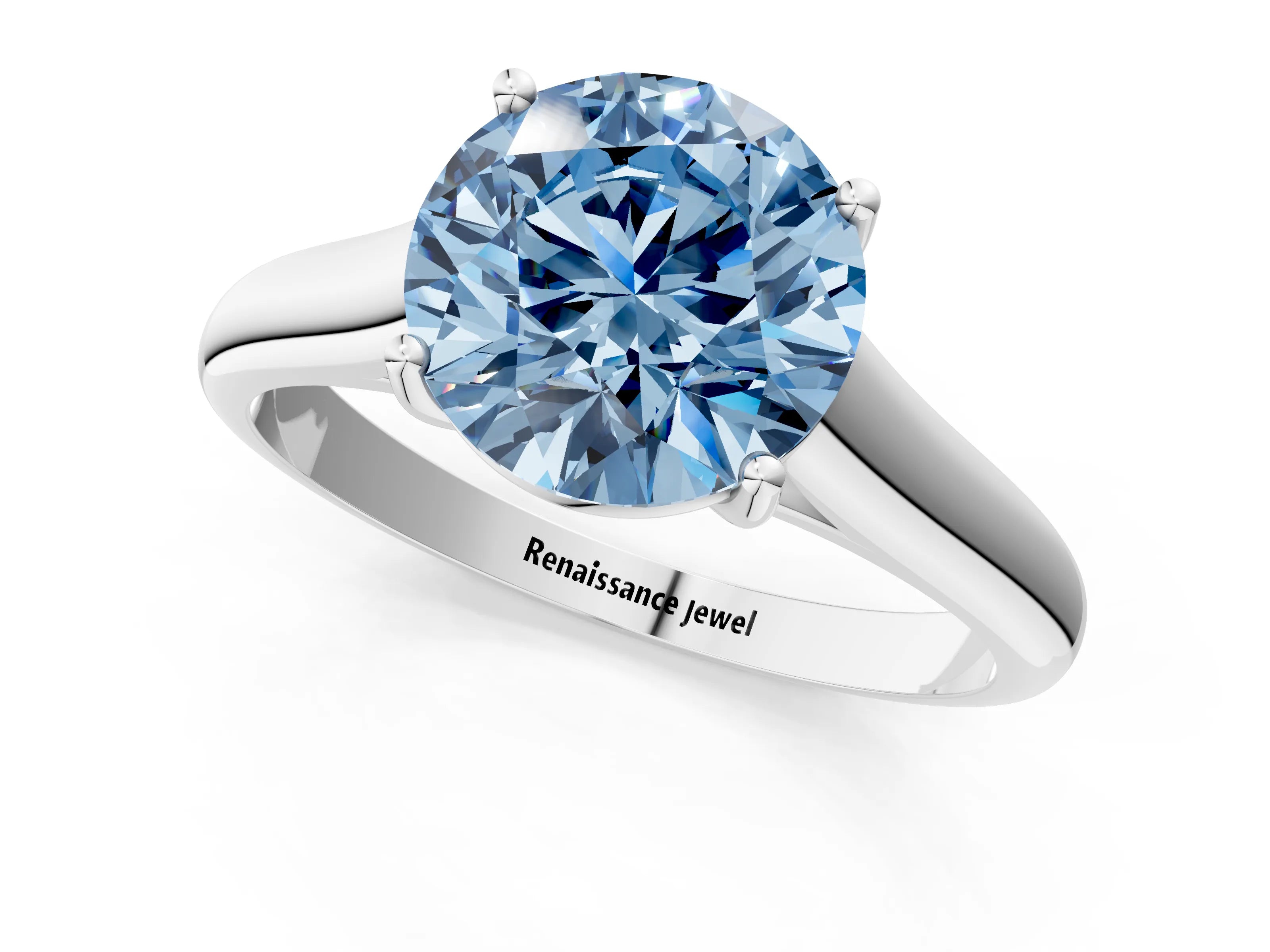 White gold Fancy Blue Round Cut Solitaire Engagement Ring with Tapered Band and Four-Prong Setting_28