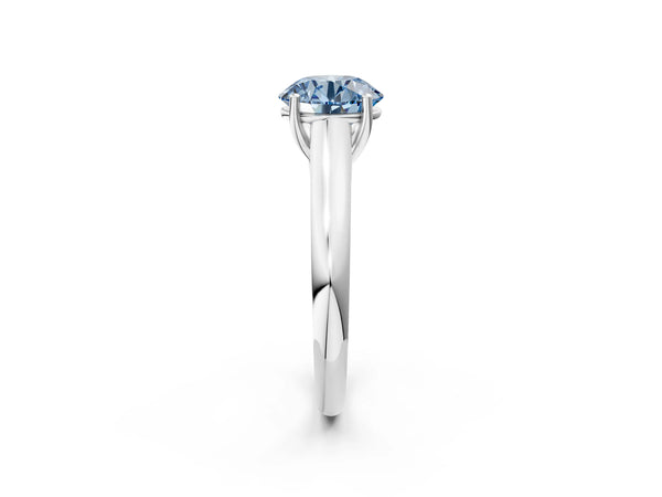 Platinum Fancy Blue Round Cut Solitaire Engagement Ring with Tapered Band and Four-Prong Setting