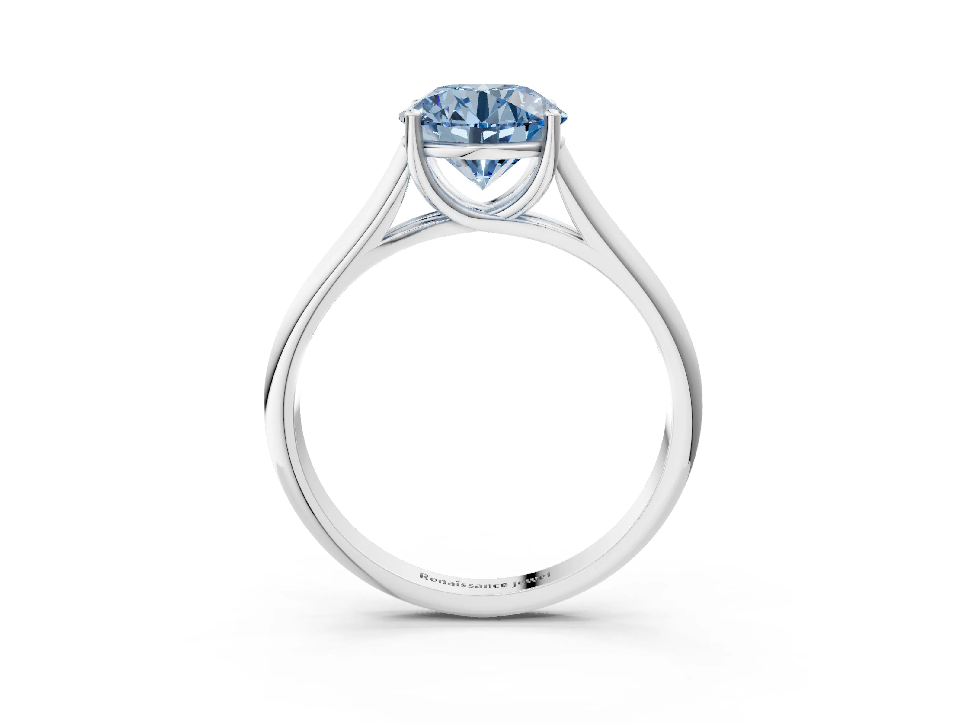 White gold Fancy Blue Round Cut Solitaire Engagement Ring with Tapered Band and Four-Prong Setting_30