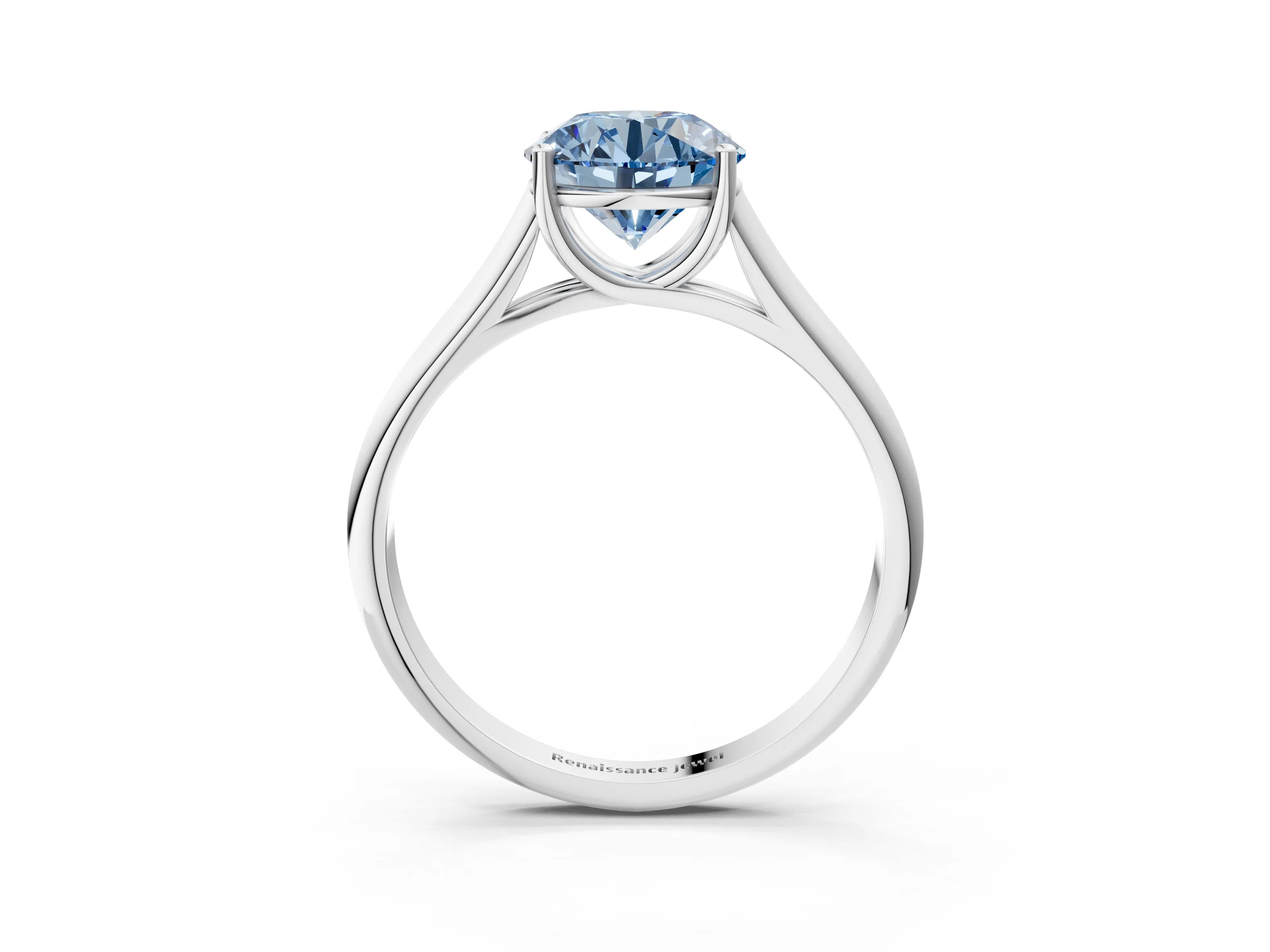 White gold Fancy Blue Round Cut Solitaire Engagement Ring with Tapered Band and Four-Prong Setting_6