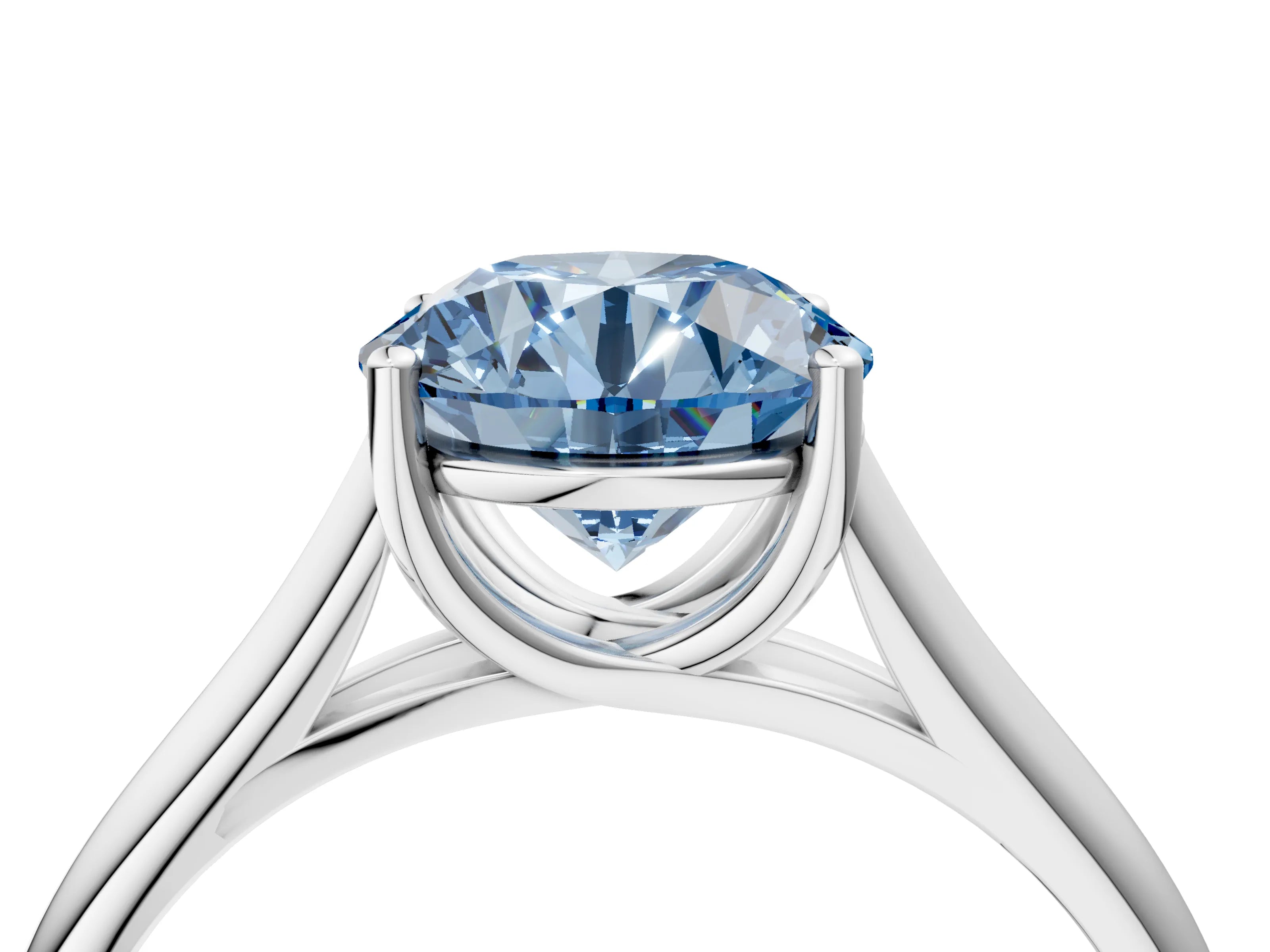 White gold Fancy Blue Round Cut Solitaire Engagement Ring with Tapered Band and Four-Prong Setting_7
