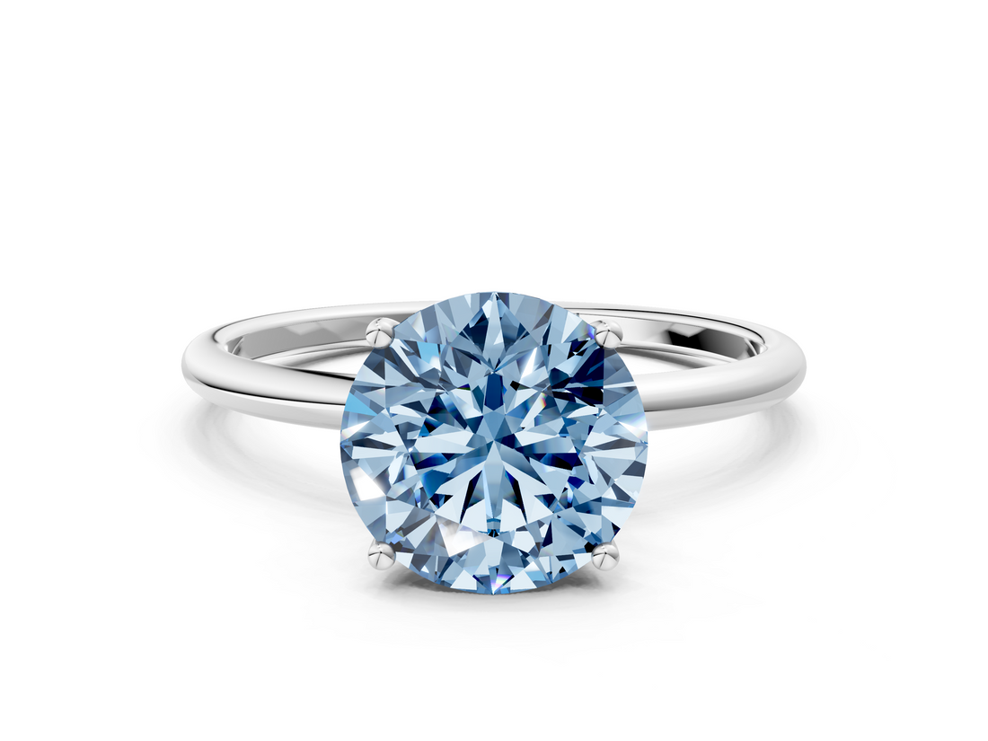 White gold Fancy Blue Round  Cut Solitaire Engagement Ring with Thin Band and Four-Prong Setting_3