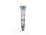White gold Fancy Blue Round  Cut Solitaire Engraved Band with Four-Prong Setting_64