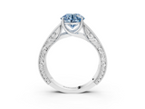 White gold Fancy Blue Round  Cut Solitaire Engraved Band with Four-Prong Setting_65