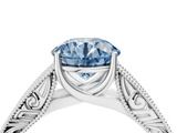 White gold Fancy Blue Round  Cut Solitaire Engraved Band with Four-Prong Setting_66