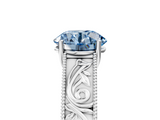 White gold Fancy Blue Round  Cut Solitaire Engraved Band with Four-Prong Setting_67