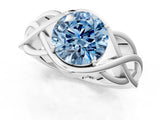 White gold Fancy Blue Round Cut Solitaire Intertwined Band Prong Setting Ring_1