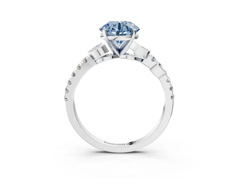 White gold Fancy Blue Round Cut Solitaire Leaf-Inspired Diamond Ring with Pavé Band and Four-Prong Setting_39