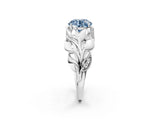 White gold Fancy Blue Round Cut Solitaire Leaf-Inspired Engagement Ring with Prong Setting_14