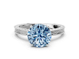 White gold Fancy Blue Round Cut Solitaire Milgrain Engraved Band with Four-Prong Setting_12