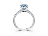 White gold Fancy Blue Round Cut Solitaire Milgrain Engraved Band with Four-Prong Setting_15