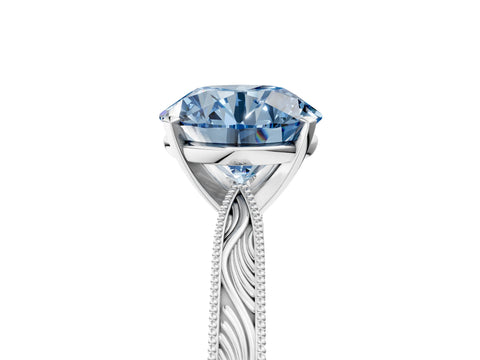 White gold Fancy Blue Round Cut Solitaire Milgrain Engraved Band with Four-Prong Setting_17