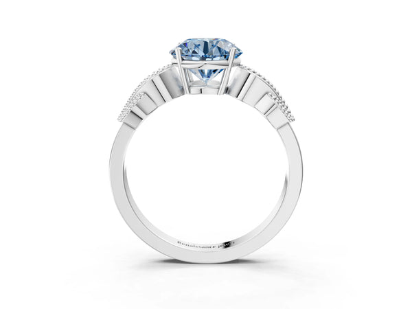 Platinum Round Vintage Solitaire Engagement Ring Setting for Fancy Blue Center