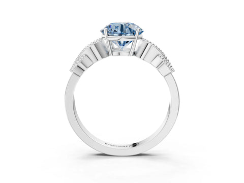 White gold Fancy Blue Round Cut Solitaire Milgrain Leaf Band with Prong Setting_15