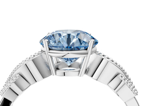 White gold Fancy Blue Round Cut Solitaire Milgrain Leaf Band with Prong Setting_16