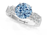 White gold Fancy Blue Round Cut Solitaire Princess Side Stone Engraved Band Prong Setting Ring_13