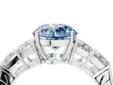 White gold Fancy Blue Round Cut Solitaire Princess Side Stone Engraved Band Prong Setting Ring_28