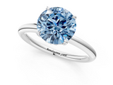 White gold Fancy Blue Round  Cut Solitaire Ring with Thin Band and Four-Prong Setting_17