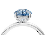 White gold Fancy Blue Round  Cut Solitaire Ring with Thin Band and Four-Prong Setting_20