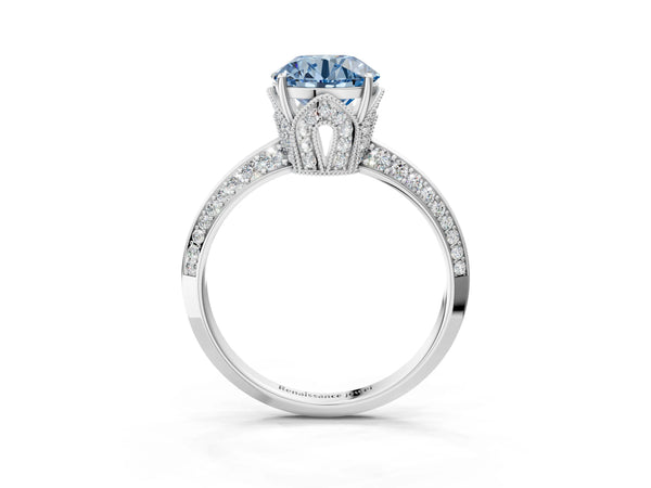 White Gold Round Graduated Pave Engagement Ring Setting for Fancy Blue Center