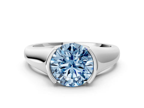 White gold Fancy Blue Round Cut Solitaire Tension Set Diamond Ring with Split Shank Band_22