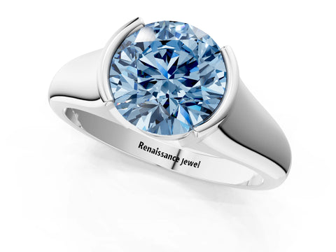 White gold Fancy Blue Round Cut Solitaire Tension Set Diamond Ring with Split Shank Band_23