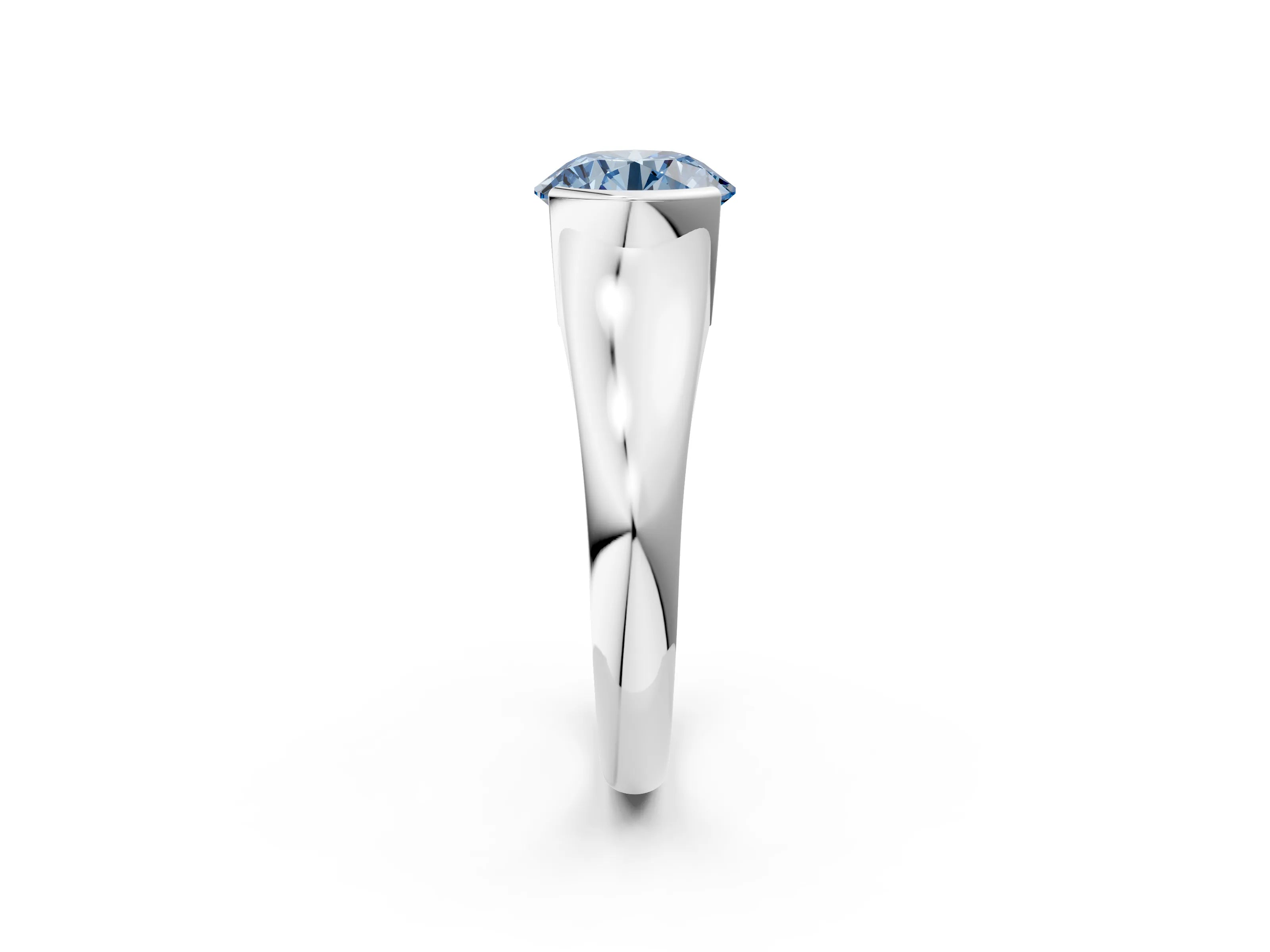 White gold Fancy Blue Round Cut Solitaire Tension Set Diamond Ring with Split Shank Band_24