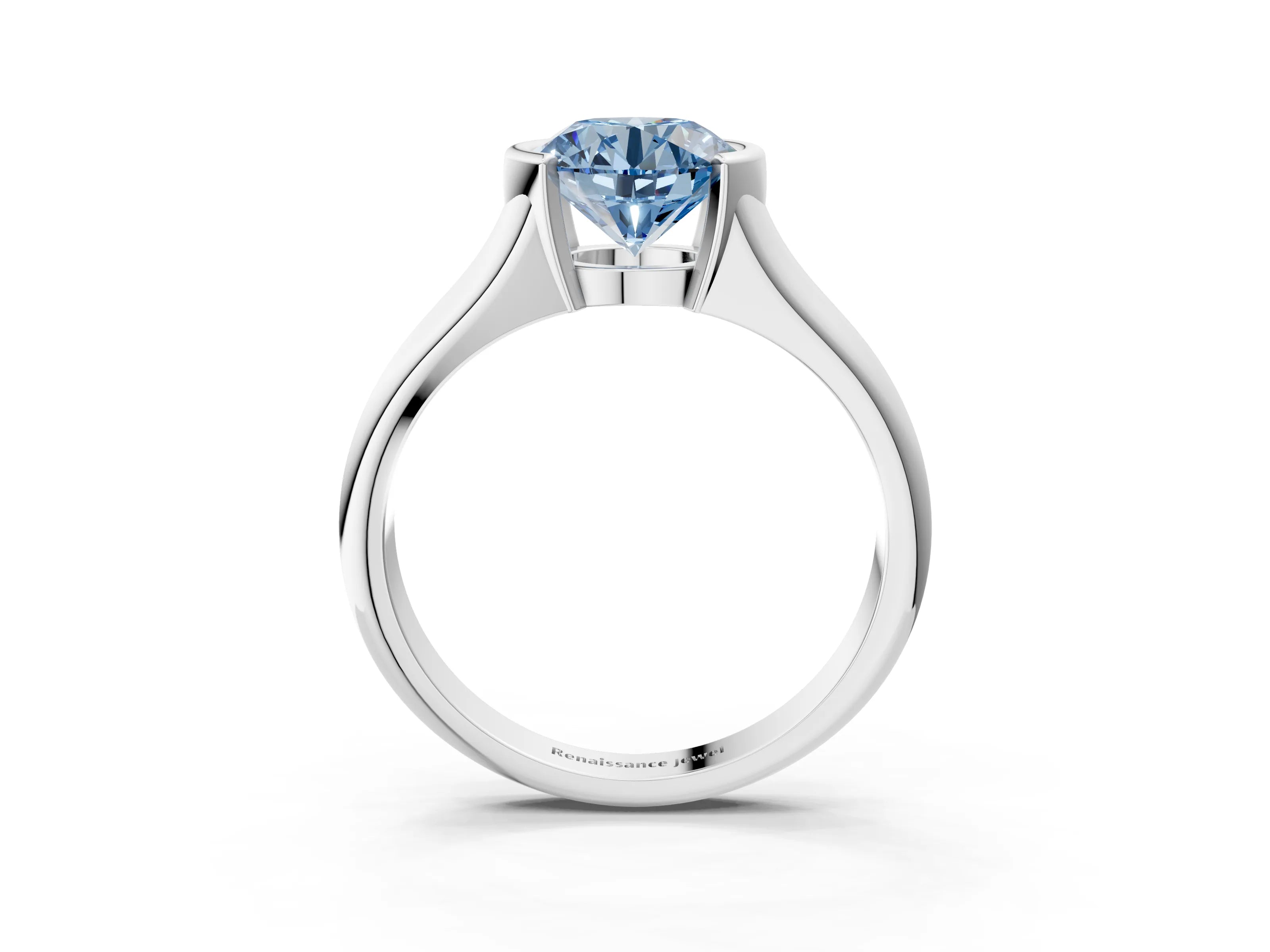 White gold Fancy Blue Round Cut Solitaire Tension Set Diamond Ring with Split Shank Band_25