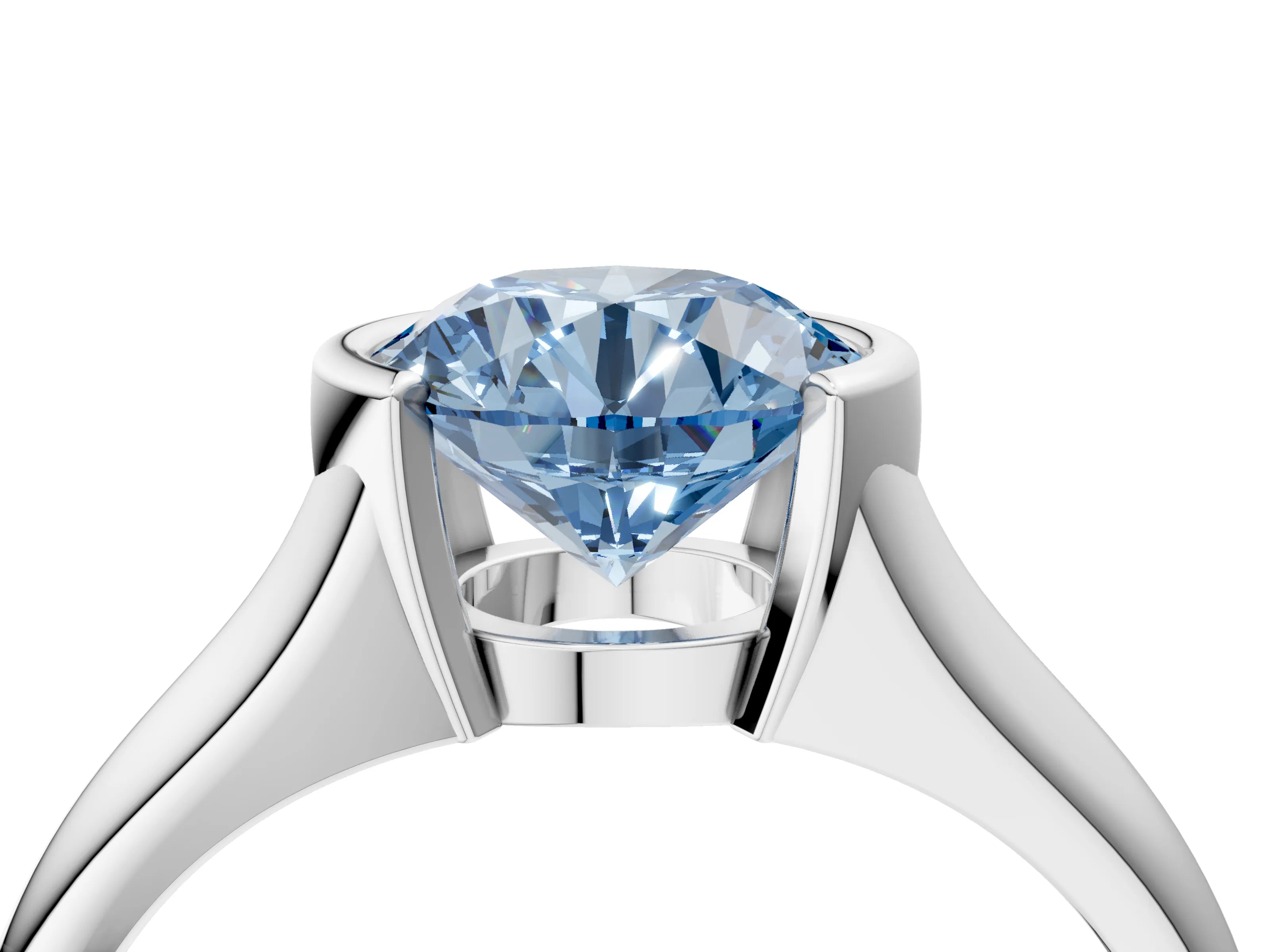 White gold Fancy Blue Round Cut Solitaire Tension Set Diamond Ring with Split Shank Band_26