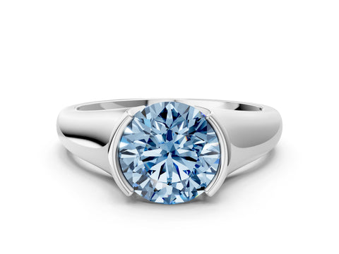 White gold Fancy Blue Round Cut Solitaire Tension Set Diamond Ring with Split Shank Band_34