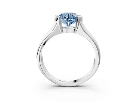 White gold Fancy Blue Round Cut Solitaire Tension Set Diamond Ring with Split Shank Band_3