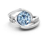 White gold Fancy Blue Round Cut Solitaire Tension-Set Diamond Split Shank Ring