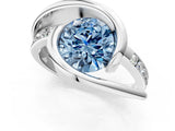 White gold Fancy Blue Round Cut Solitaire Tension-Set Diamond Split Shank Ring_1
