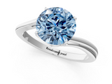 White gold Fancy Blue Round  Cut Solitaire Twist Band Ring with Four-Prong Setting_4