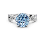 White gold Fancy Blue Round Cut Solitaire Twist Pave Diamond Engagement Ring with Prong Setting