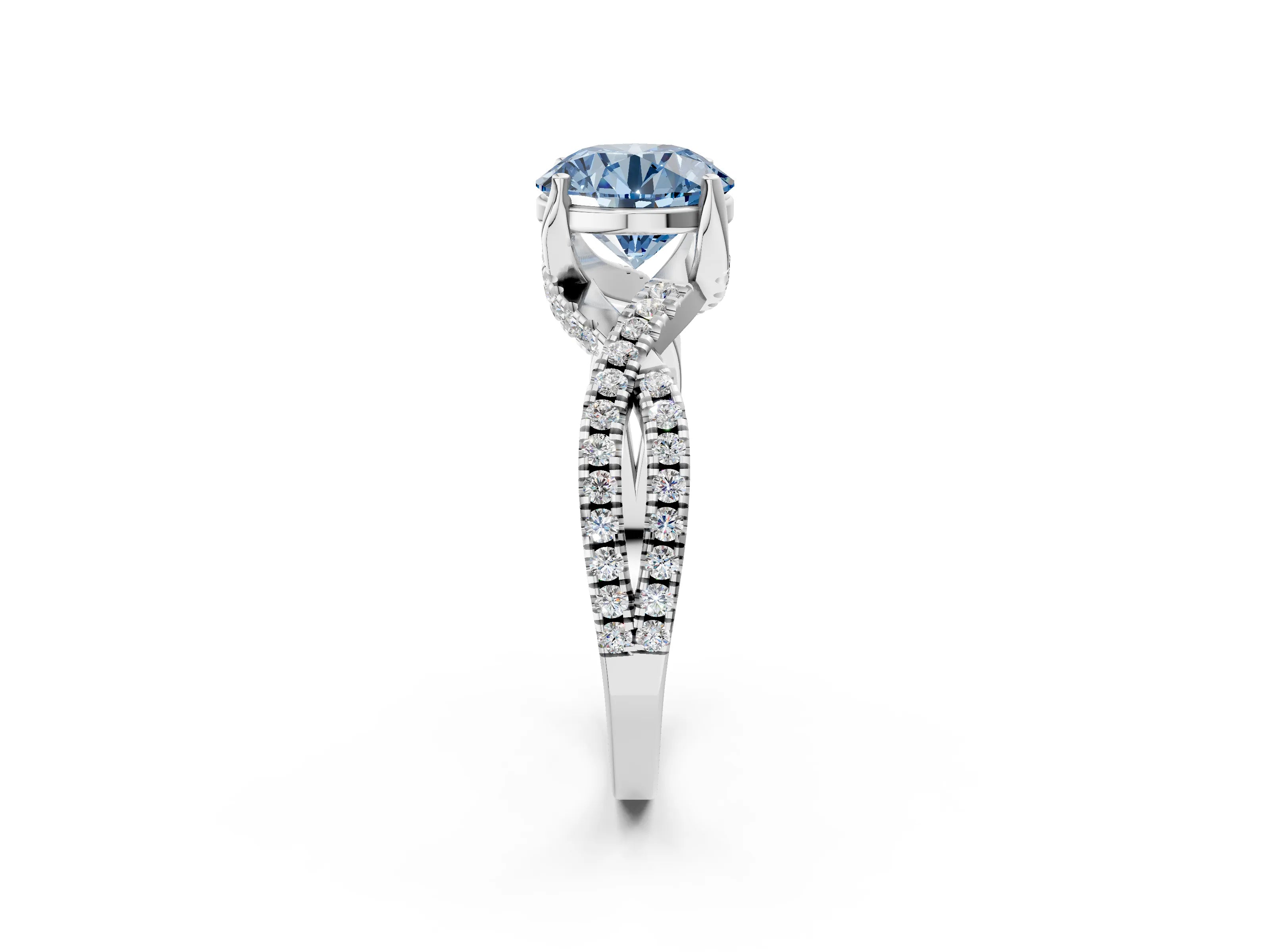 White gold Fancy Blue Round Cut Solitaire Twist Pave Diamond Engagement Ring with Prong Setting_14