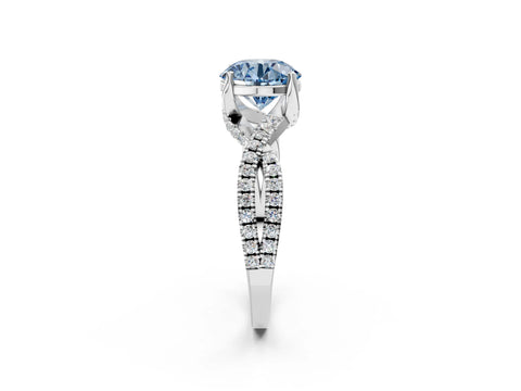 White gold Fancy Blue Round Cut Solitaire Twist Pave Diamond Engagement Ring with Prong Setting_2