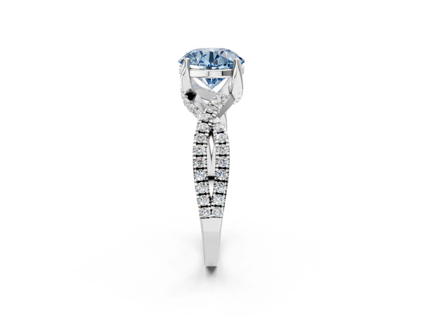 White Gold Round Twisted Split Shank Engagement Ring Setting for Fancy Blue Center
