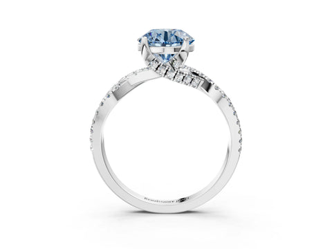 White gold Fancy Blue Round Cut Solitaire Twist Pave Diamond Engagement Ring with Prong Setting_3