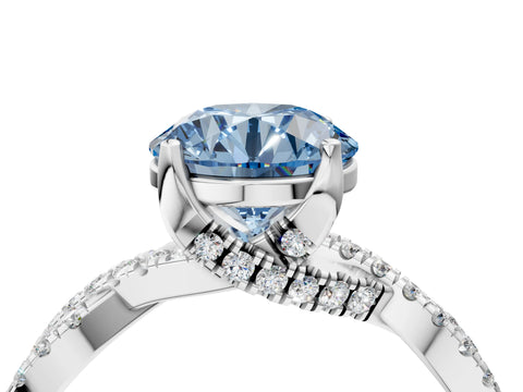 White gold Fancy Blue Round Cut Solitaire Twist Pave Diamond Engagement Ring with Prong Setting_4