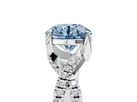White gold Fancy Blue Round Cut Solitaire Twist Pave Diamond Engagement Ring with Prong Setting_5