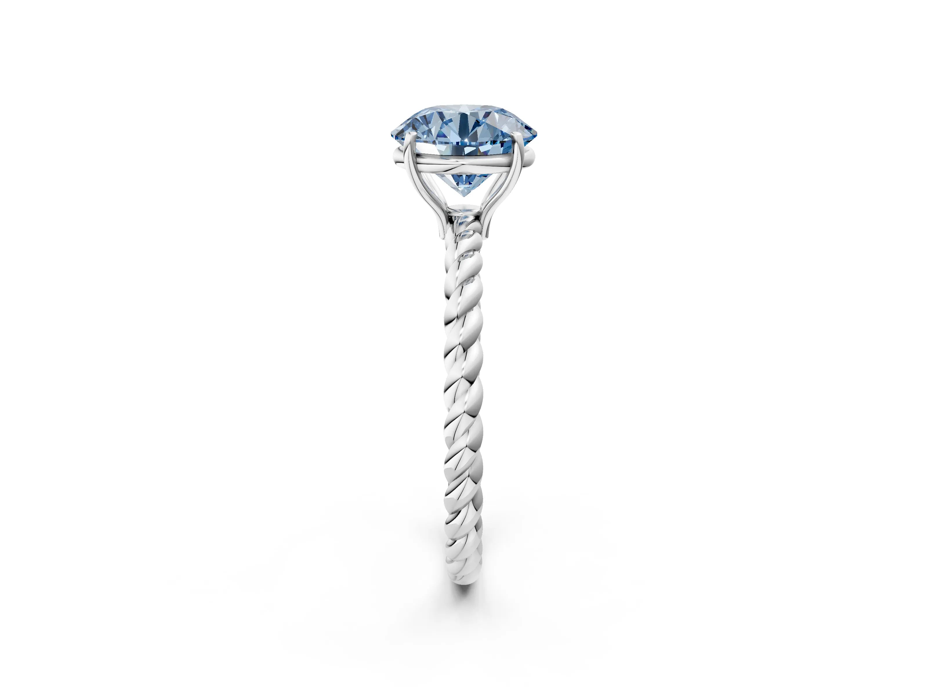 White gold Fancy Blue Round Cut Solitaire Twisted Band 4-Prong Ring_26