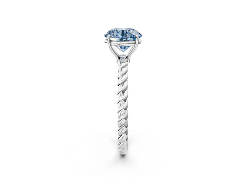 White gold Fancy Blue Round Cut Solitaire Twisted Band 4-Prong Ring_26